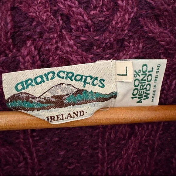 Aran Crafts 100% Merino Wool Open Front Knit Cardigan with Hood Size L Mulberry - Picture 3 of 8